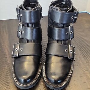 Blondo Black Leather  Camila Combat/Moto Boots, Woman's Size 6.5M